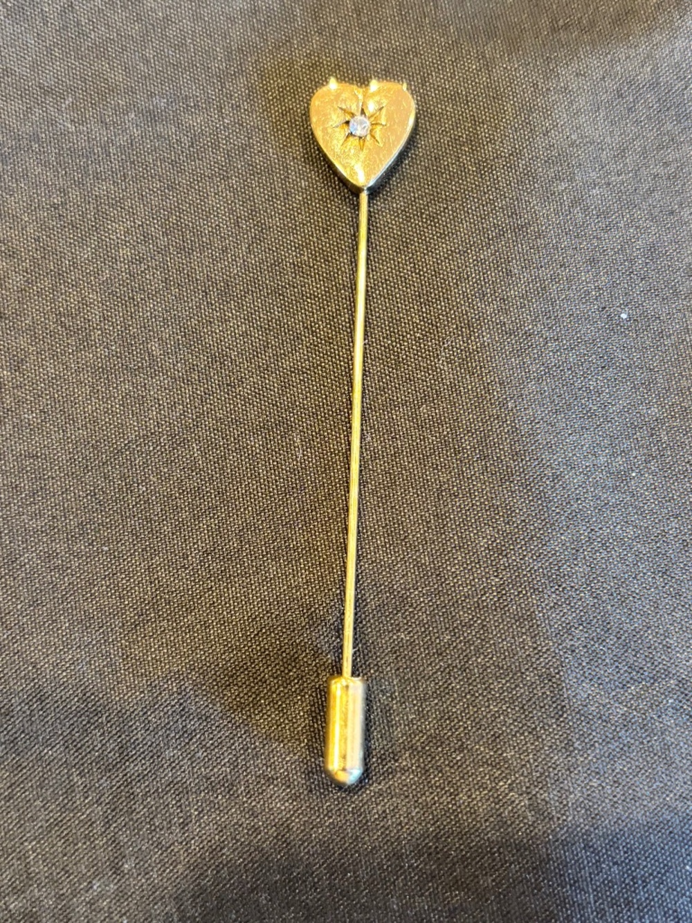 Vintage 1980's Heart Stick Pin with Rhinestone Accent